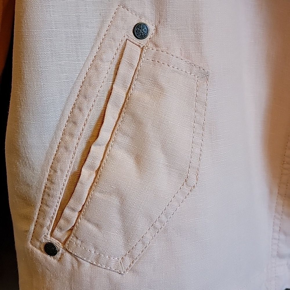 Chico's-Linen Peach open collared jkt. with pockets Size 4=XL. - Picture 4 of 11